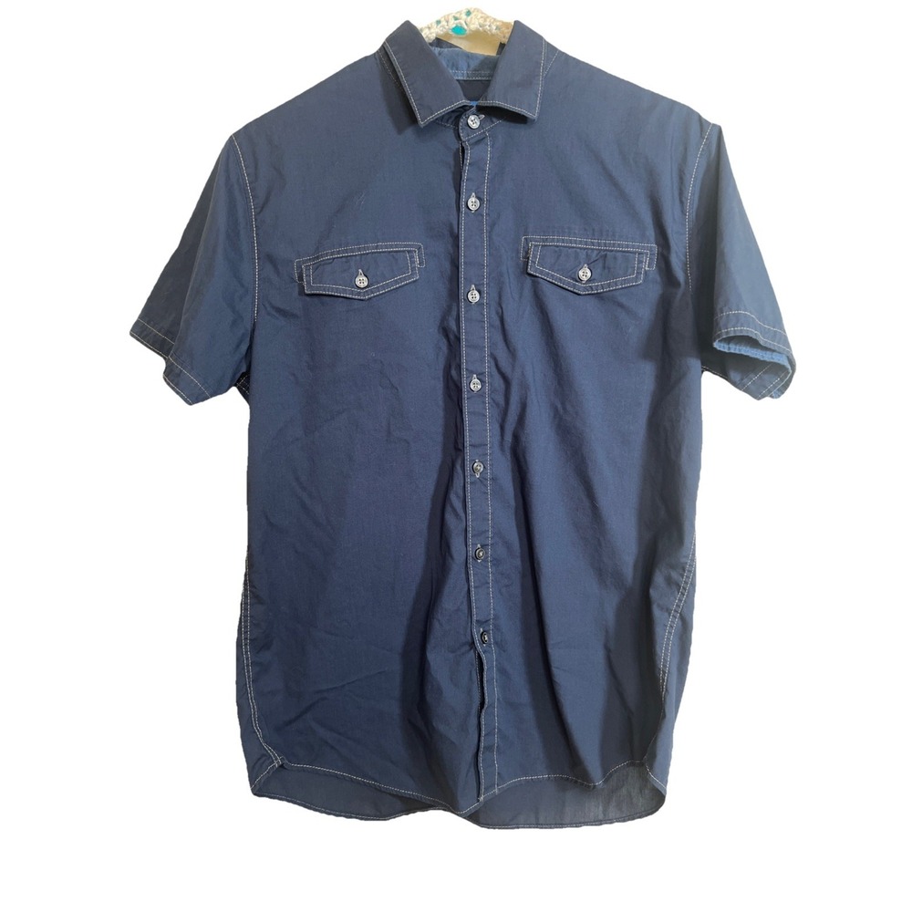 Michael Brandon Men's Button Up Shirt Short Sleeve Navy Blue Size‎ M, Medium